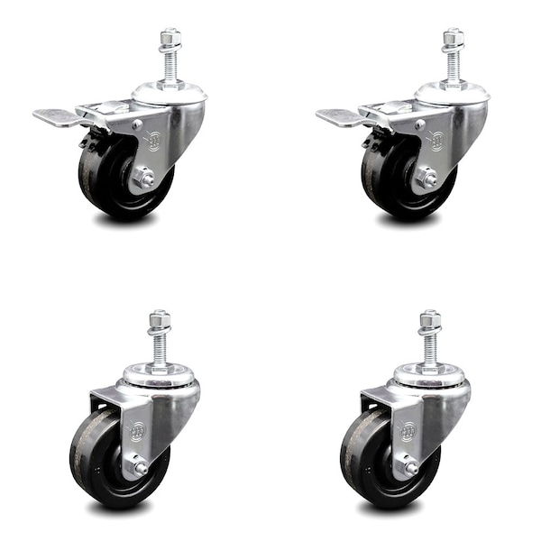 Service Caster 3.5 Inch Phenolic Swivel 3/8 Inch Threaded Stem Caster Total Lock Brake, 2PK SCC-TSTTL20S3514-PHS-381615-2-S-2 - main